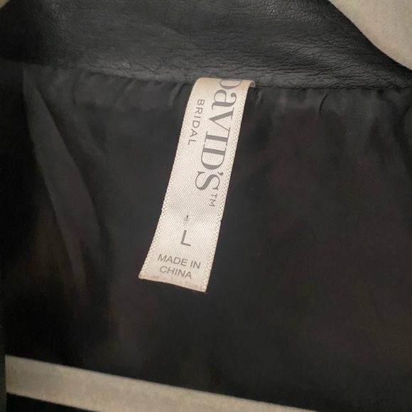 David's Bridal Just Married Embroidered Black Vegan Leather Moto Jacket Large - Picture 5 of 5